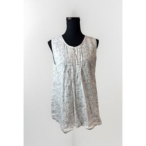 Laura Bianchi Women Blouse White Floral Sleeveless Tank Top Linen cottage boho‎